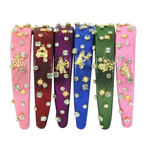 Constellation Headband Zodiac Collection Women Padded Headbands Pisces Crystal Embellished Mixed Top Hairband Thick Velvet Rhinestone Vintage hair accessories Holiday Band Headband