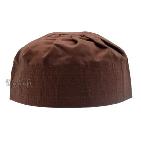 Dark Brown Fabric Pleated-Top Cotton Kufi Hat