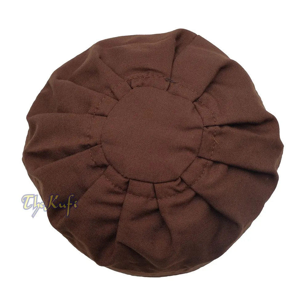 Dark Brown Fabric Pleated-Top Cotton Kufi Hat
