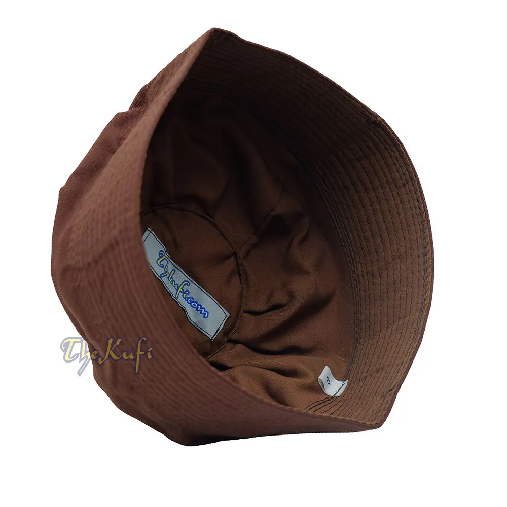 Dark Brown Fabric Pleated-Top Cotton Kufi Hat