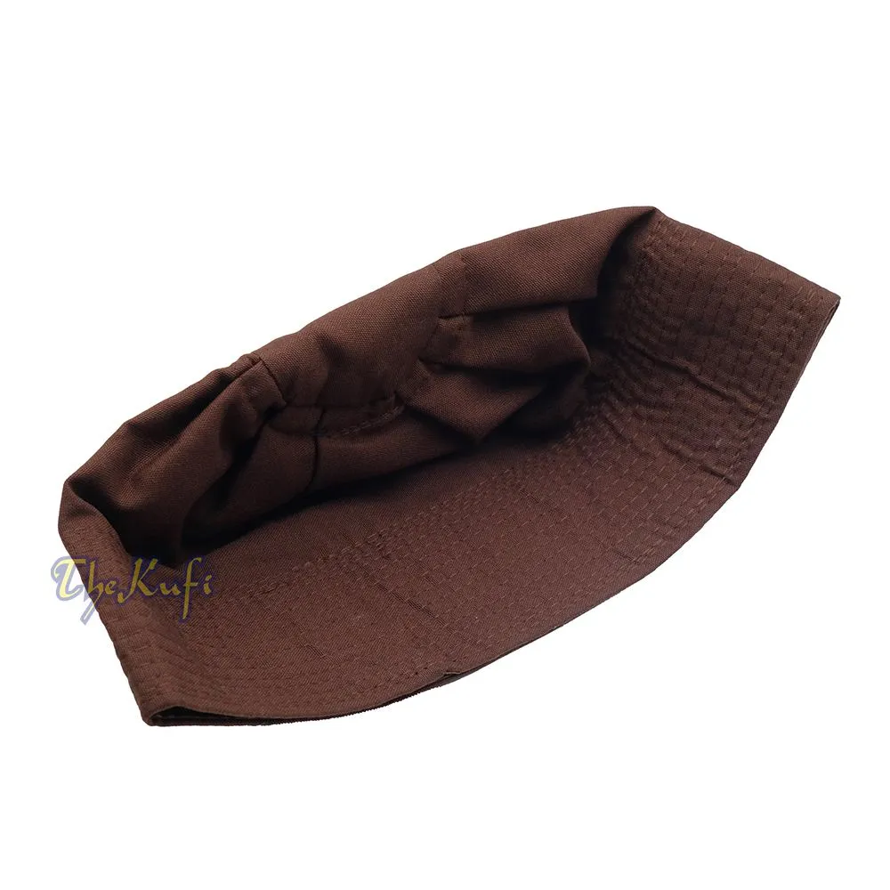 Dark Brown Fabric Pleated-Top Cotton Kufi Hat