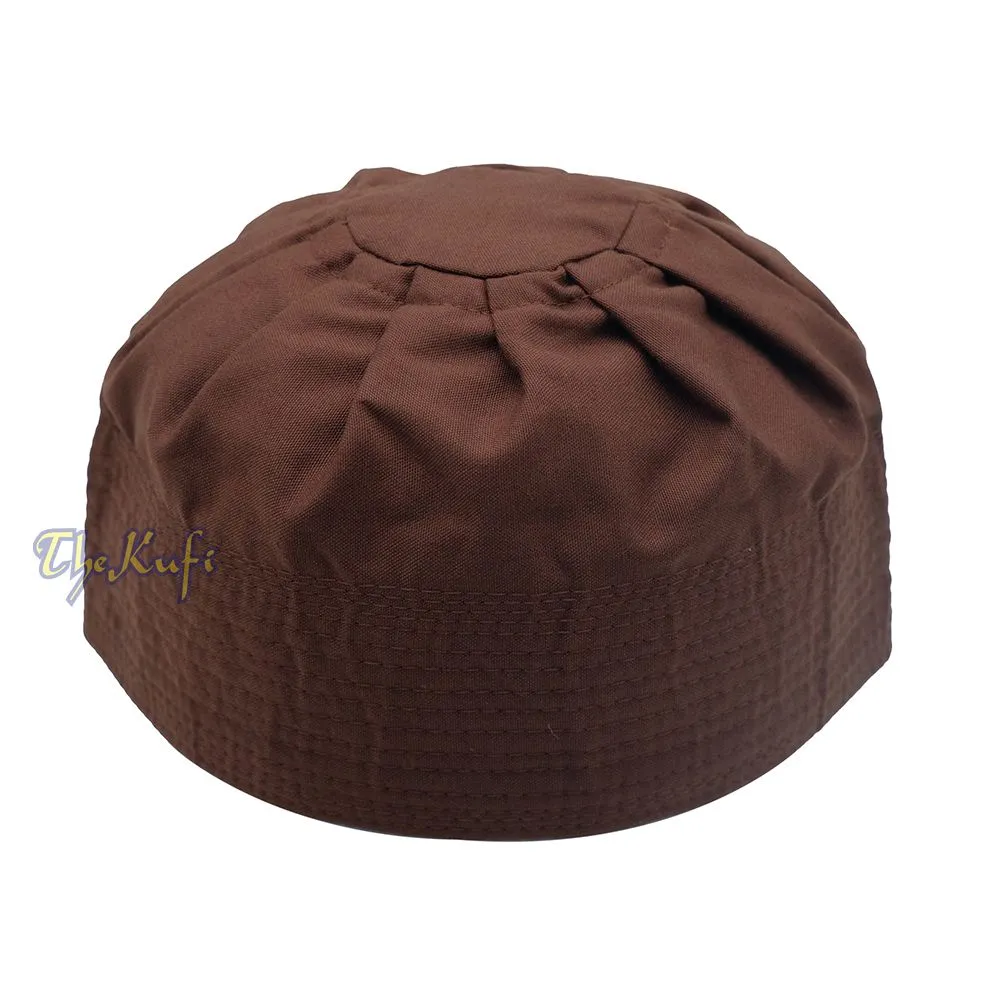 Dark Brown Fabric Pleated-Top Cotton Kufi Hat