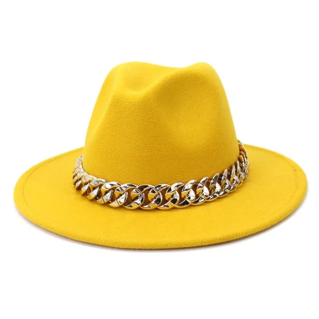 Double Color Chain Fedoras Hat And/Or Jazz Cap Chain Leather Bag