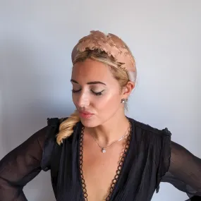 Dusty blush pink feather padded velvet headband fascinator