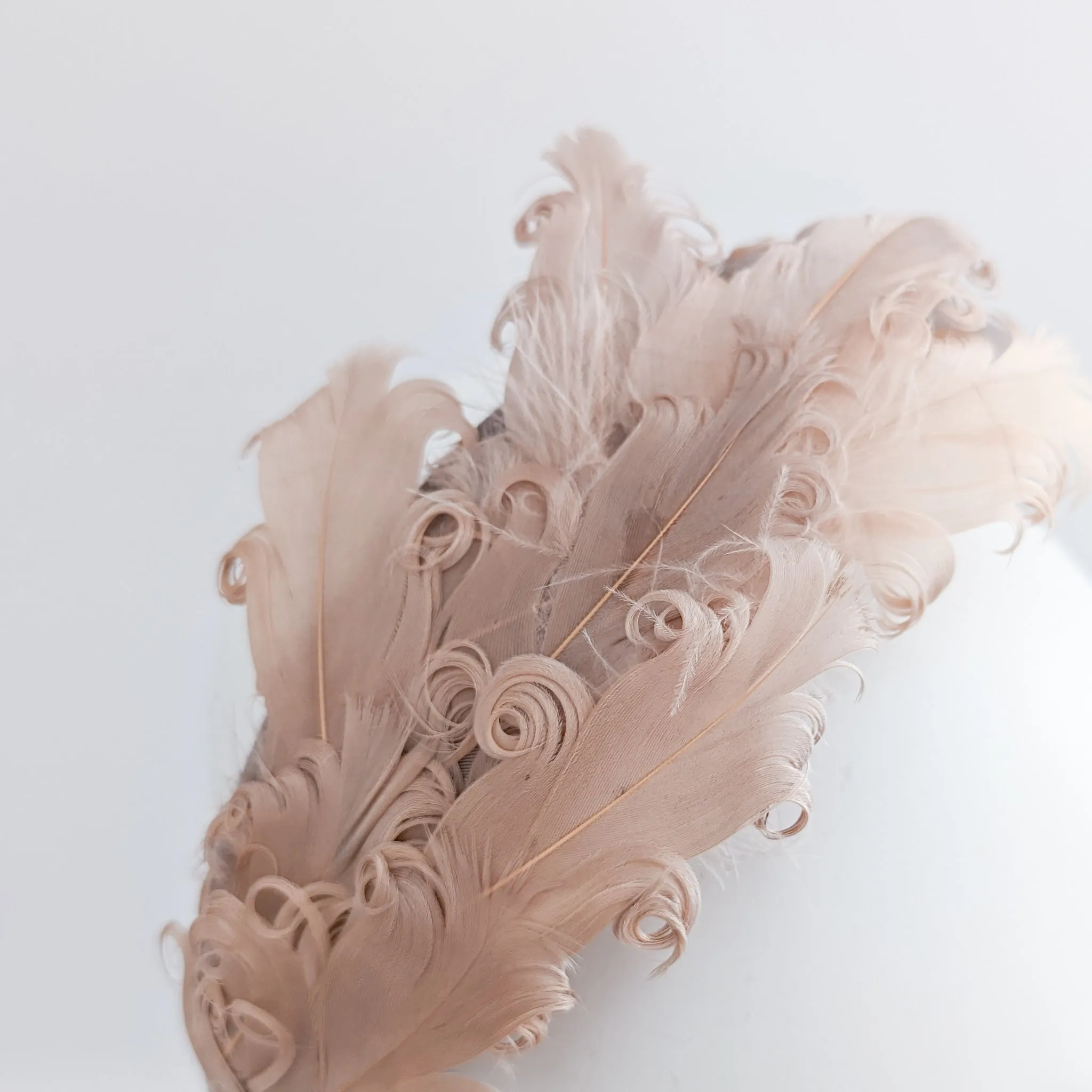 Dusty blush pink feather padded velvet headband fascinator