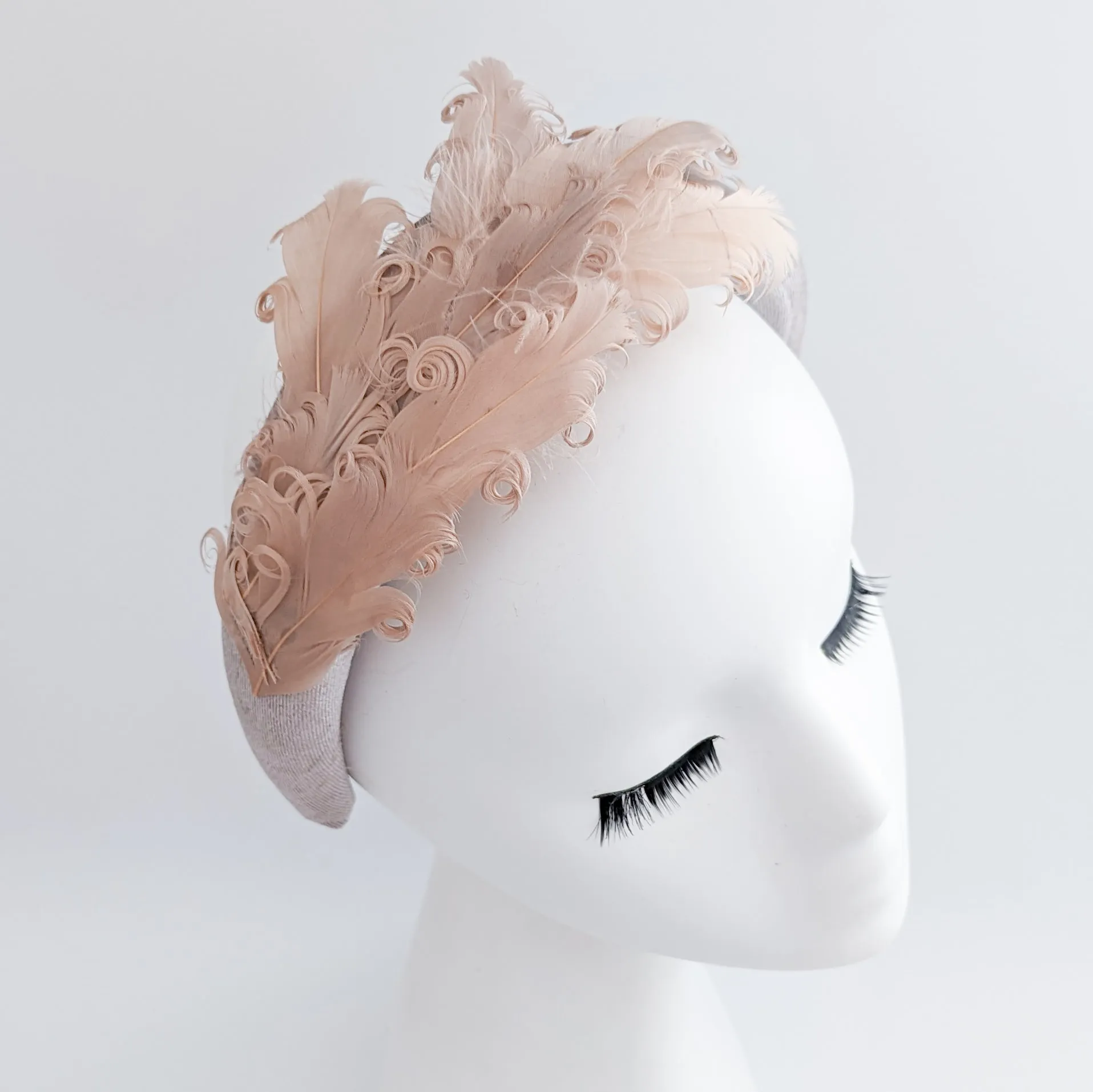 Dusty blush pink feather padded velvet headband fascinator