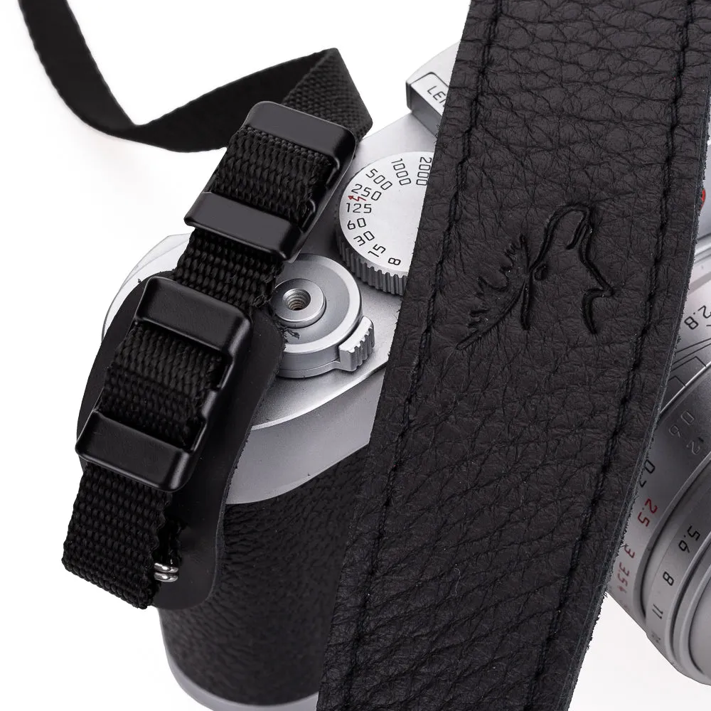 EDDYCAM Elk Leather Neck Strap, 35mm Wide, Black/Natural with Natural Stitching