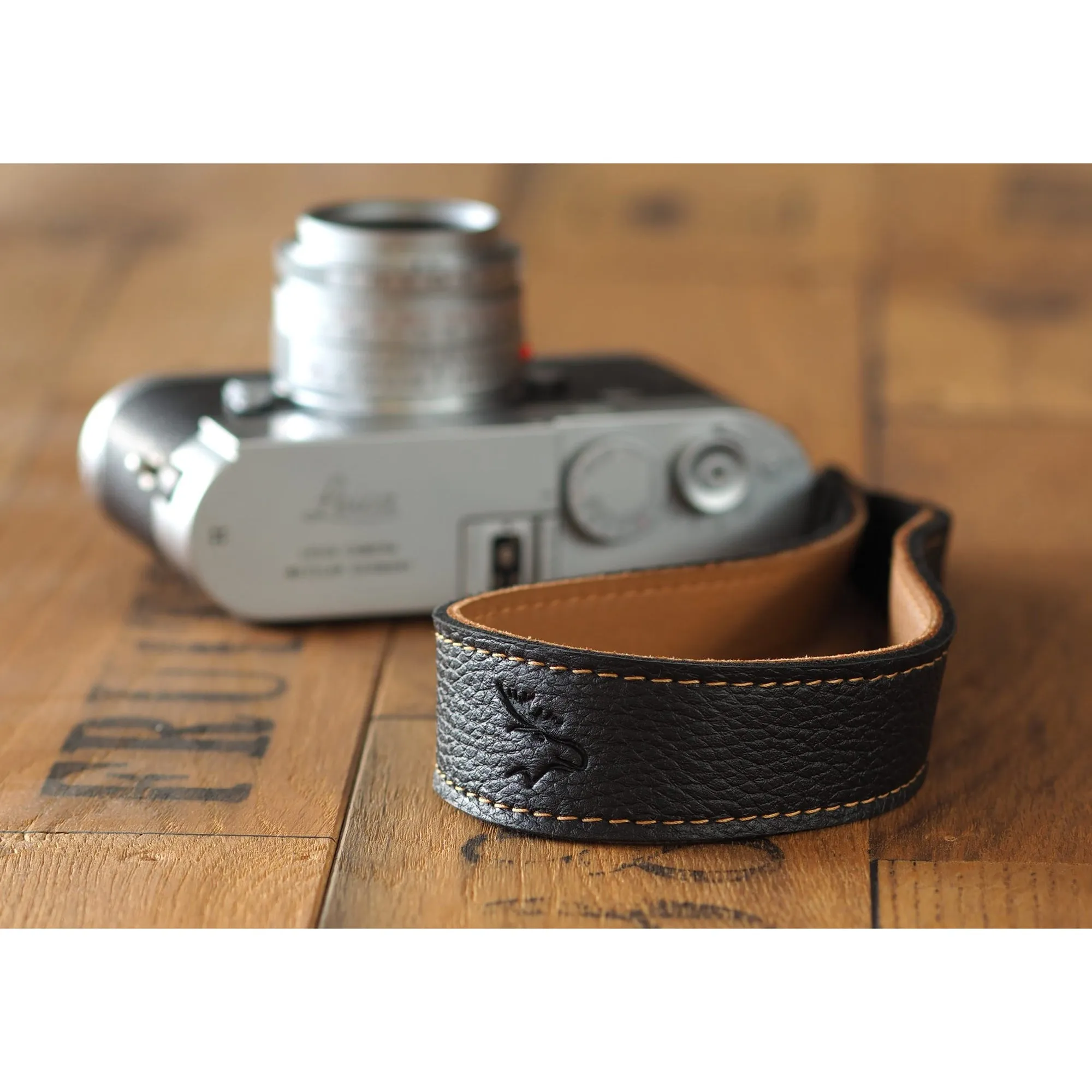 EDDYCAM Elk Leather Neck Strap, 35mm Wide, Black/Natural with Natural Stitching
