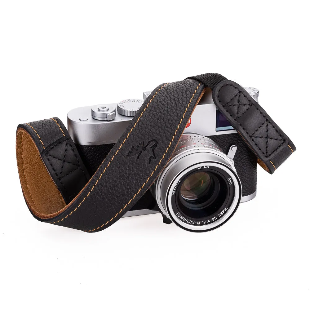 EDDYCAM Elk Leather Neck Strap, 35mm Wide, Black/Natural with Natural Stitching