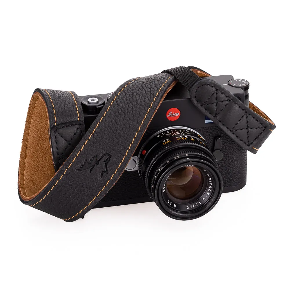 EDDYCAM Elk Leather Neck Strap, 35mm Wide, Black/Natural with Natural Stitching