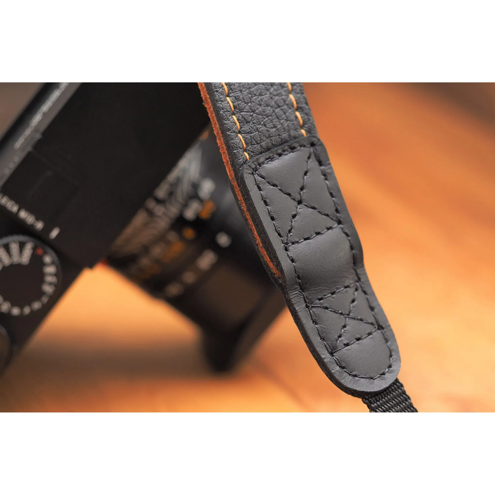 EDDYCAM Elk Leather Neck Strap, 35mm Wide, Black/Natural with Natural Stitching