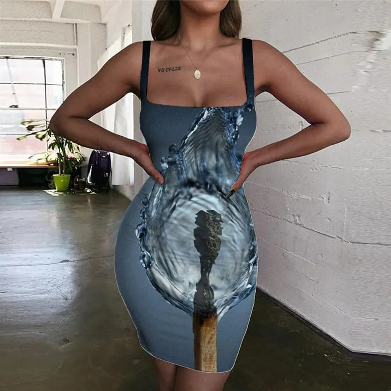 Flame Dress Women Water Bodycon Dress Matches Halter Sleeveless Womens Clothing