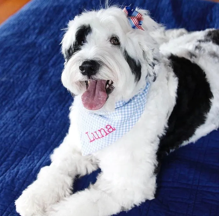 Gingham Embroidered Dog Bandanas with Personalization