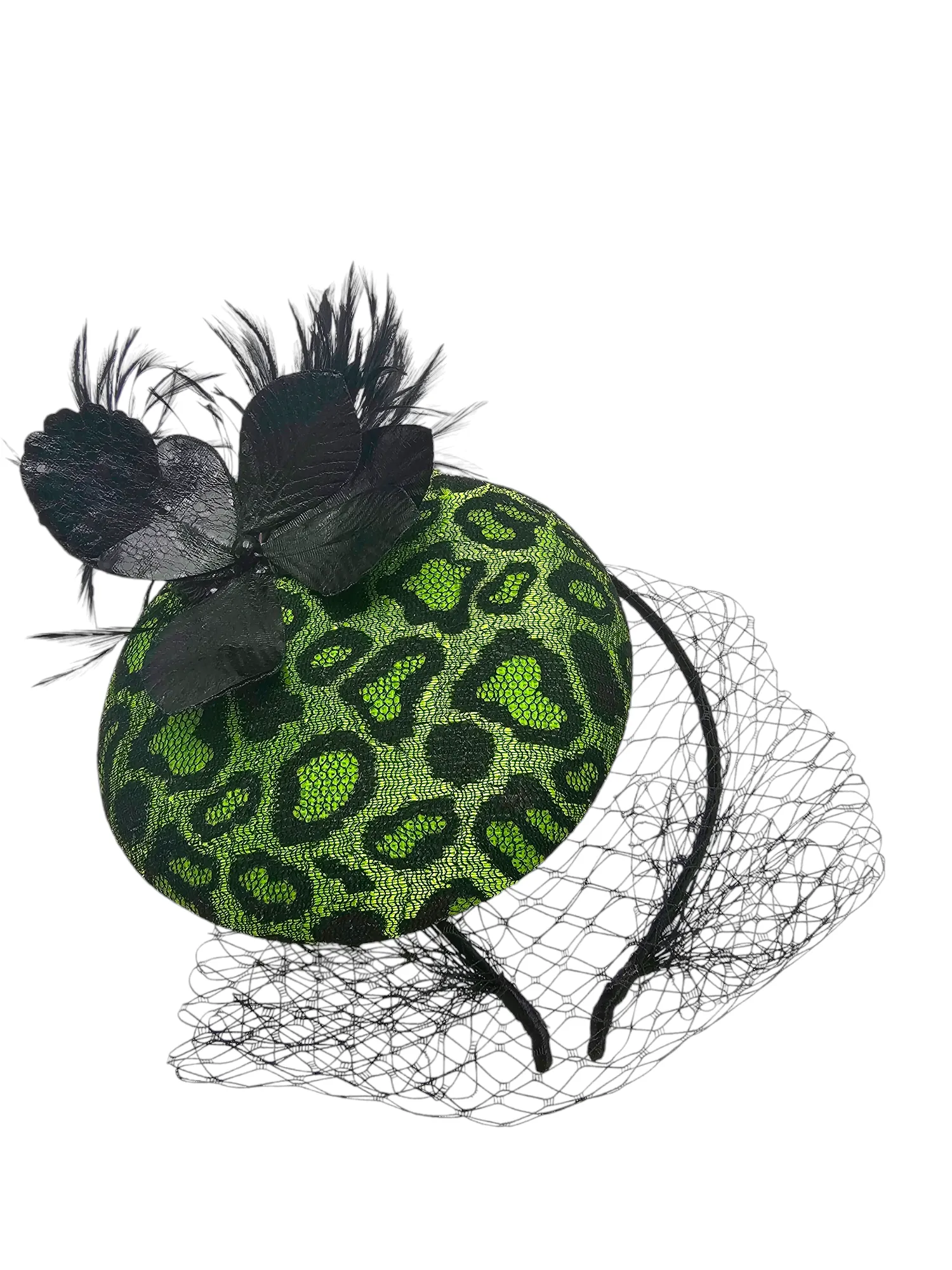 Green Fascinator Veil With Animal Print (Emerald Olivia)