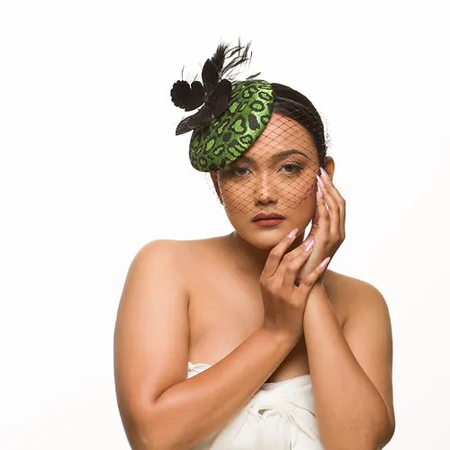 Green Fascinator Veil With Animal Print (Emerald Olivia)