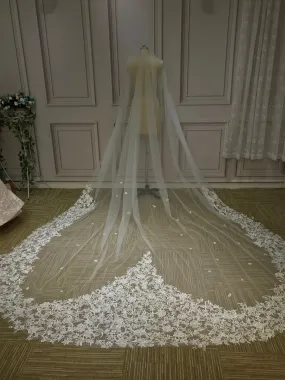 Heart shaped lace appliqués cathedral length veil at 3 meters 5 meters 7 meters 10 meters