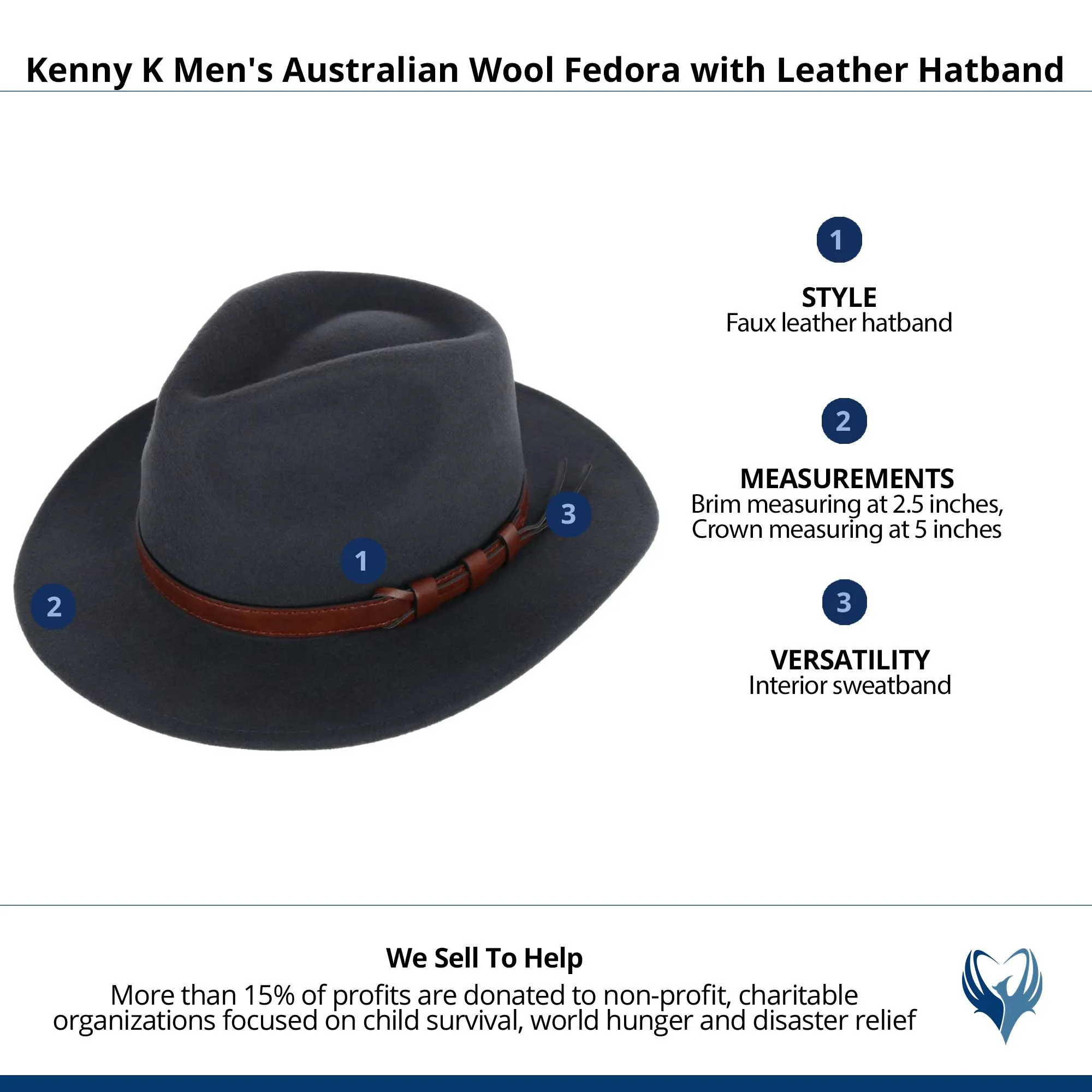 Kenny K Men's Australian Wool Fedora with Leather Hatband