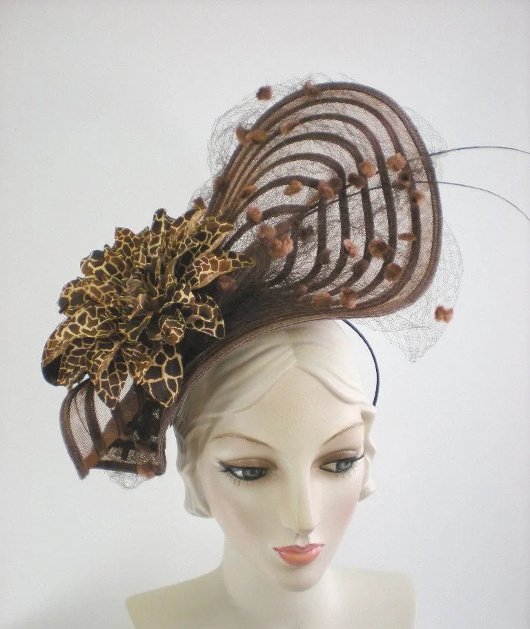 Kentucky Derby Brown Veil Fascinator Hat