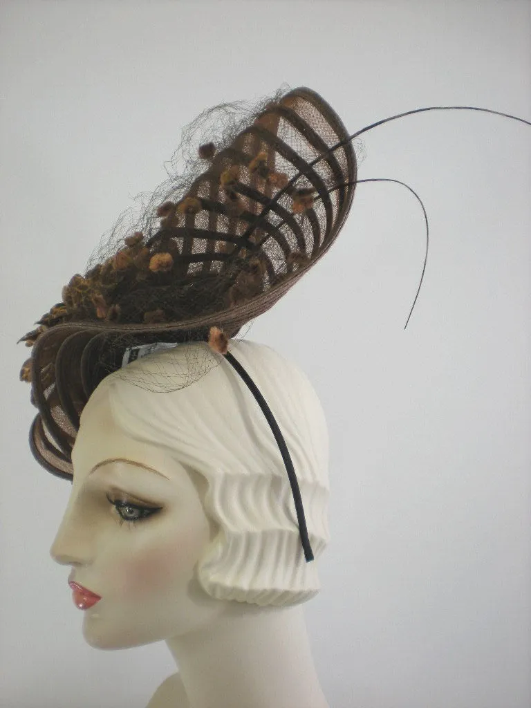 Kentucky Derby Brown Veil Fascinator Hat