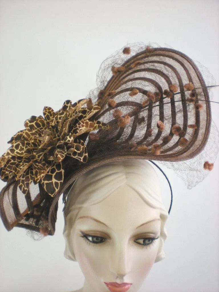 Kentucky Derby Brown Veil Fascinator Hat