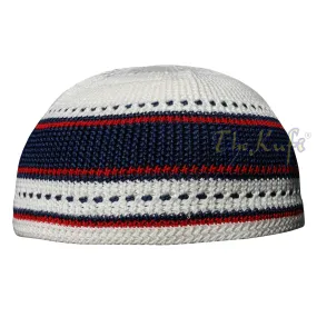 Kids Small Red, Dark Blue And Cream Cotton Stretch Kufi Skull Cap