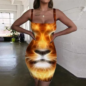 Lion Dresses Women Animal Bodycon Dress Anime Sundress Flame Ladies Dresses Harajuku 3d Print