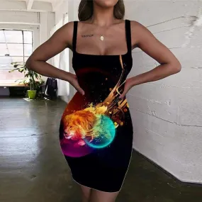 Lion Dresses Women Animal Vestido Sexy Anime Bodycon Dress Colorful Sundress Flame Halter Sleeveless