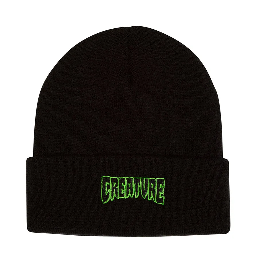 Logo Outline Beanie Long Shoreman Mens Creature Hat Black