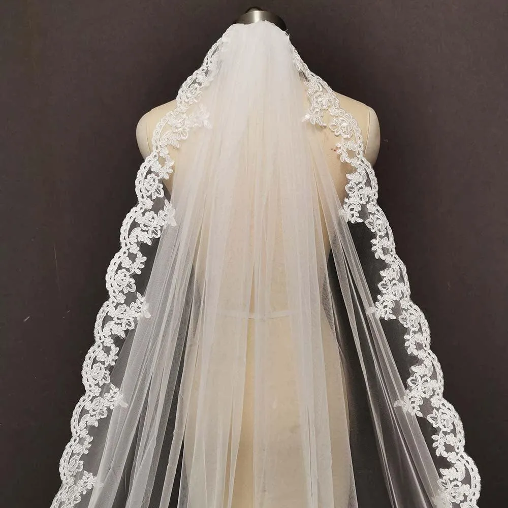 Long Lace Bridal Veil With Comb