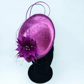 Magenta Velvet Floral Disc Hairband Fascinator