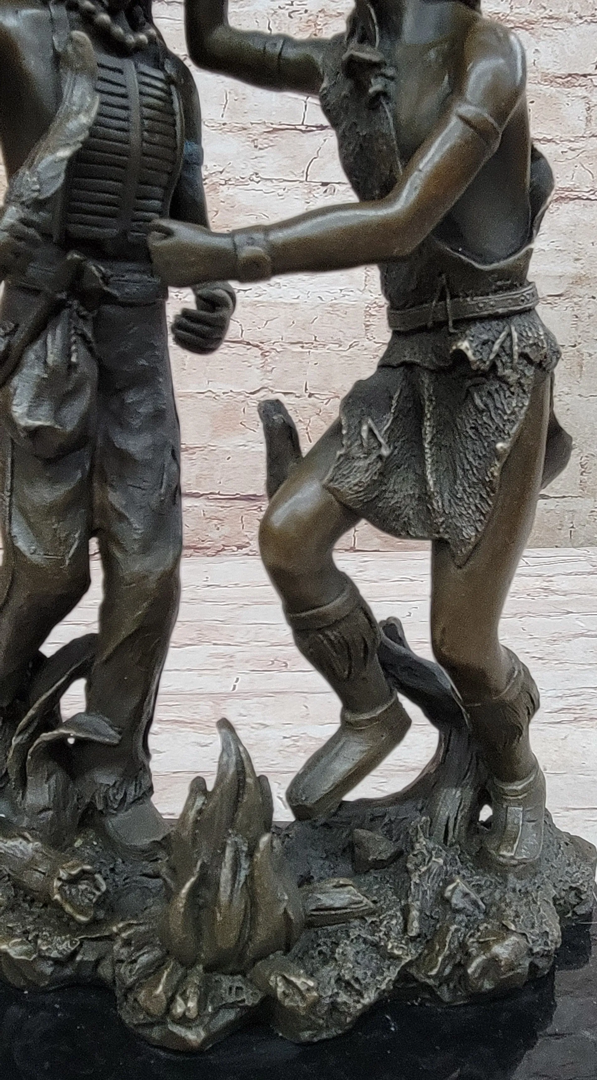 Native American Indian Dancers Rain Dance Bronze Sculpture Statue Original Art on Marble Base