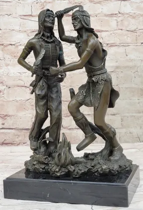 Native American Indian Dancers Rain Dance Bronze Sculpture Statue Original Art on Marble Base