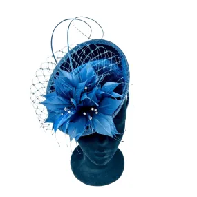 Navy Velvet Floral Disc Hairband Fascinator