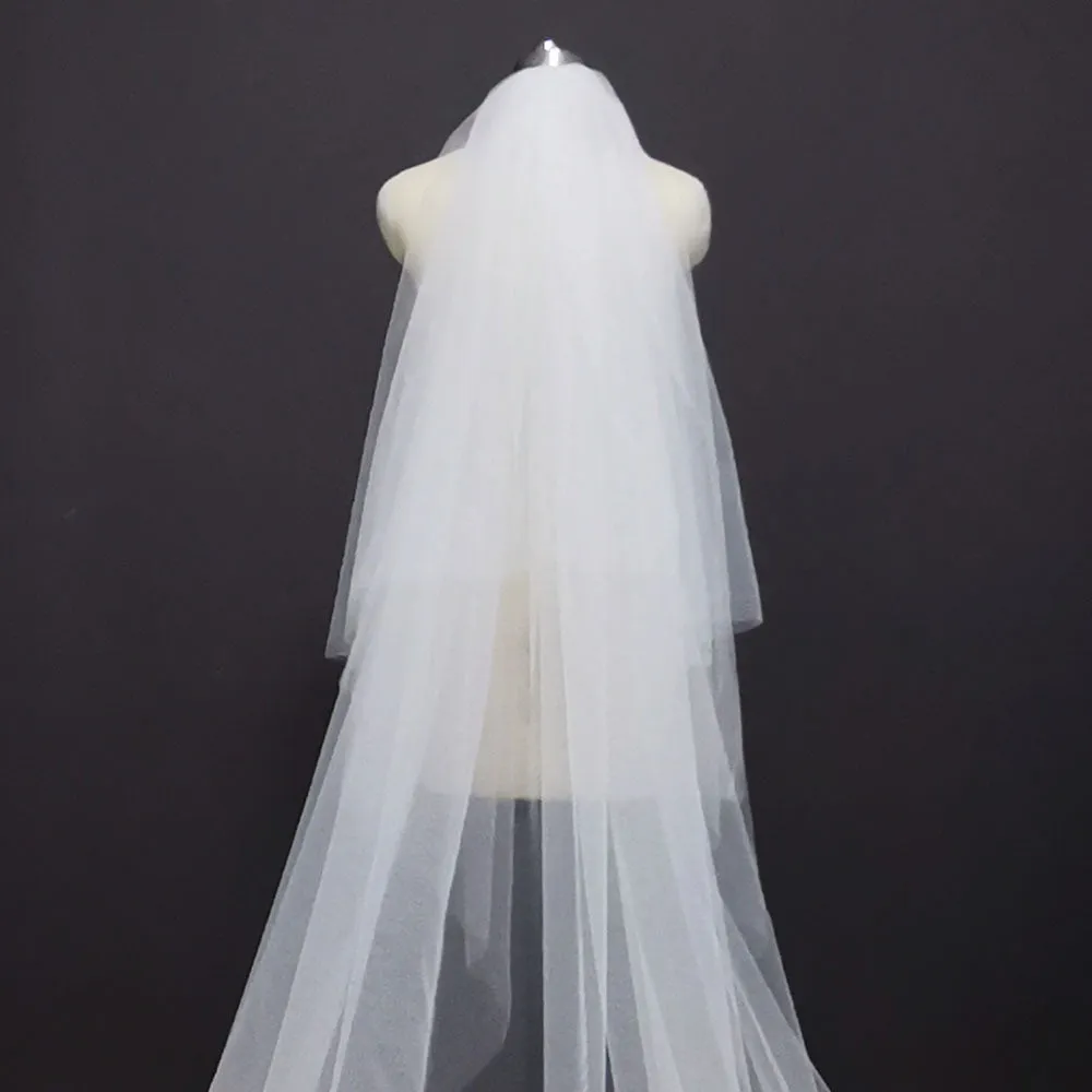 New Arrival Cathedral Lace Appliques 2 Layers Wedding Veil