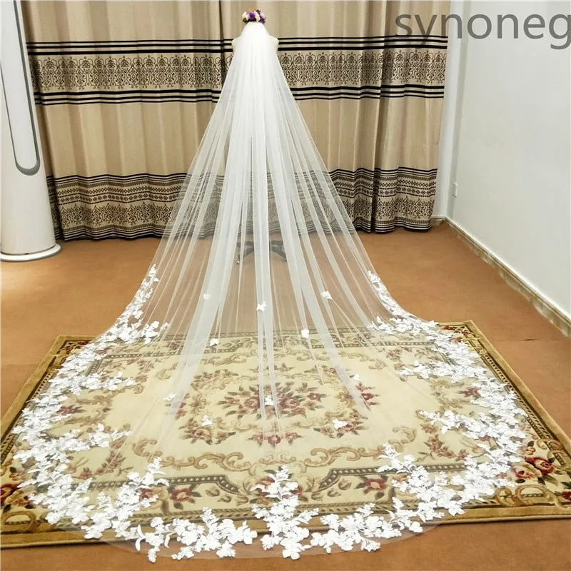 One Layer Cathedral Wedding Veil with Comb