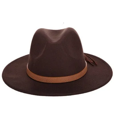 Online Exclusive! Women Wide Brim Wool Felt Jazz Fedora Hats Panama Style Ladies Trilby Gambler Hat Fashion Party Cowboy Sunshade Cap