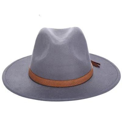 Online Exclusive! Women Wide Brim Wool Felt Jazz Fedora Hats Panama Style Ladies Trilby Gambler Hat Fashion Party Cowboy Sunshade Cap