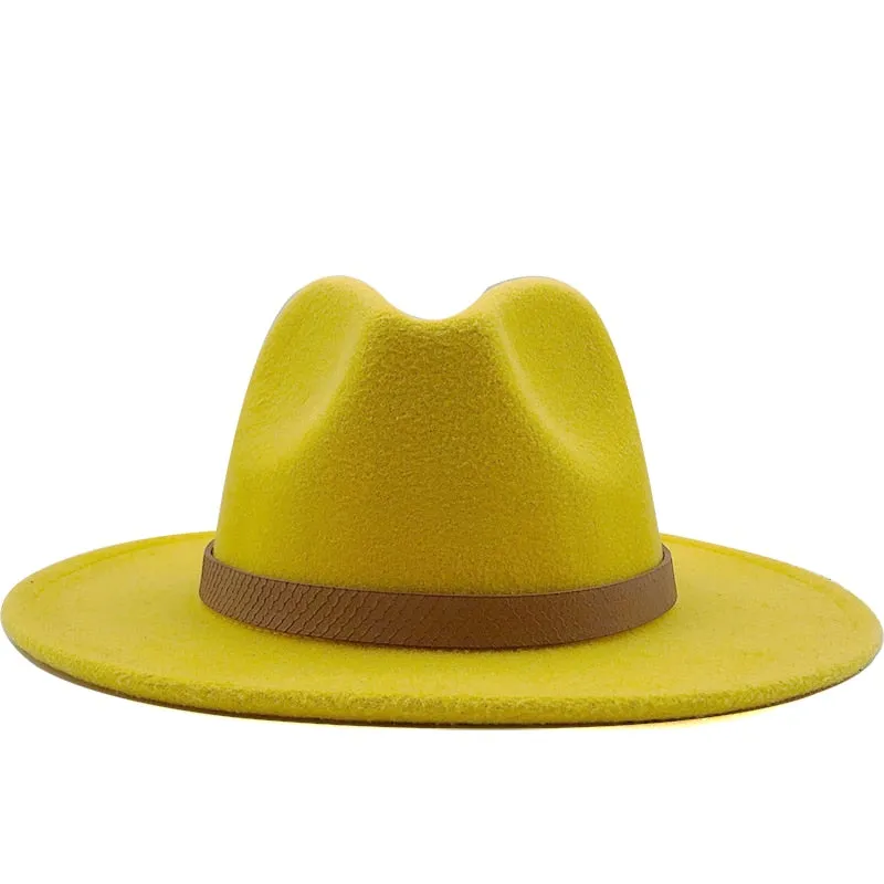 Online Exclusive! Women Wide Brim Wool Felt Jazz Fedora Hats Panama Style Ladies Trilby Gambler Hat Fashion Party Cowboy Sunshade Cap