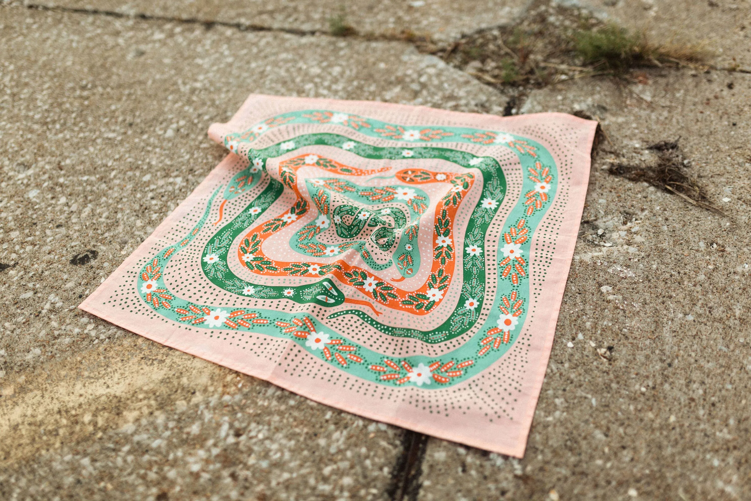 Pink and Green Snakes Pink Bandana