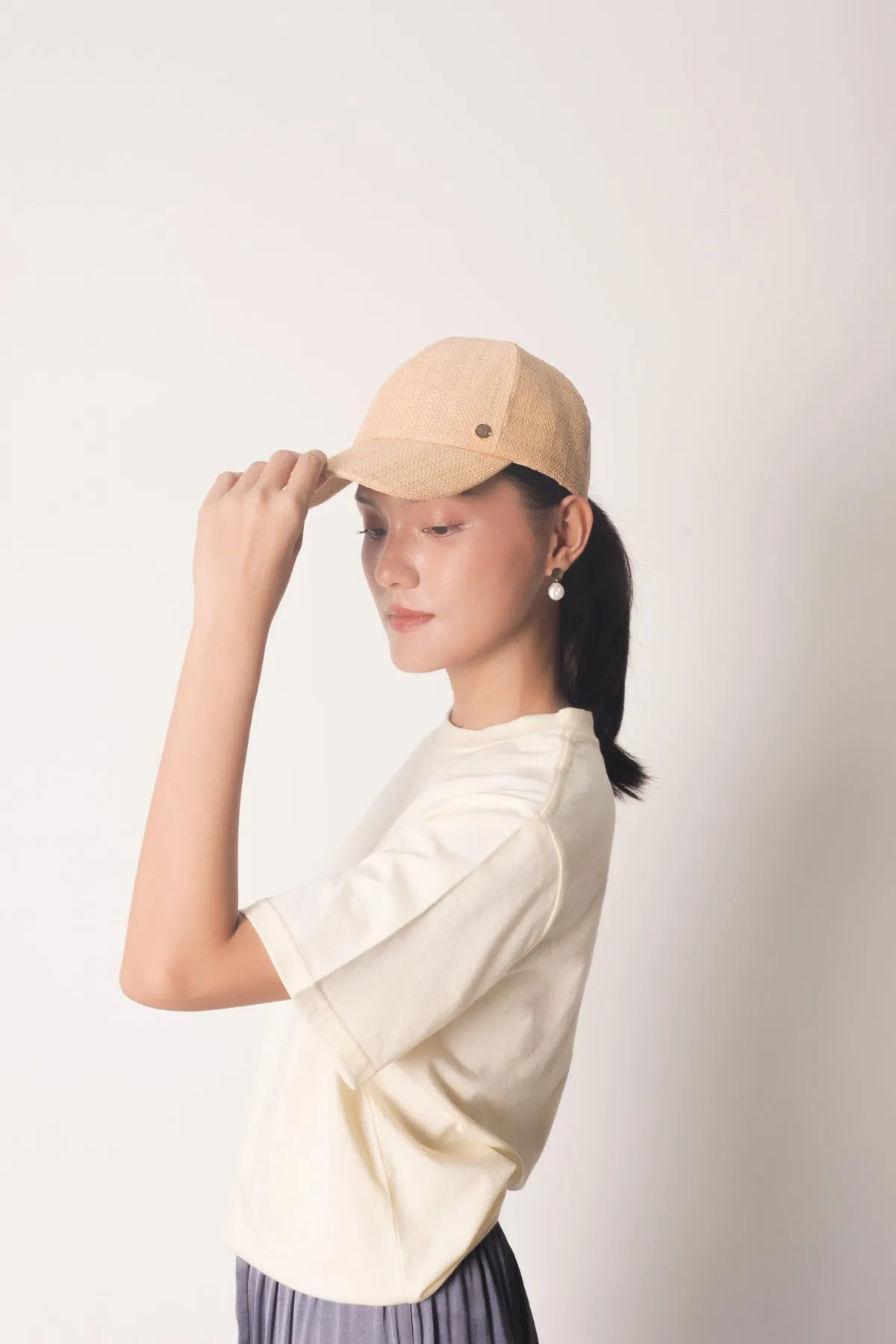 Raffia canvas cap
