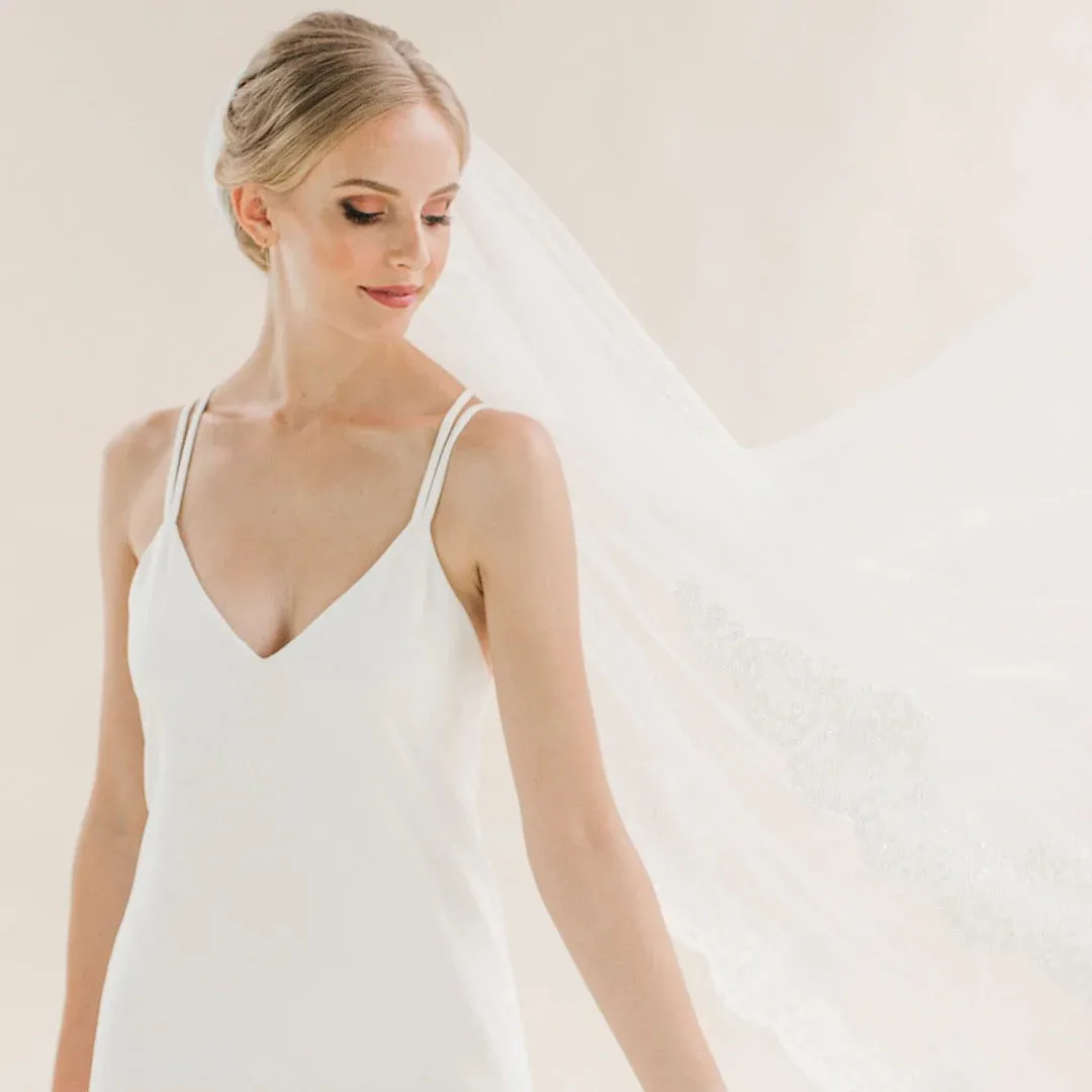 Rainbow Club Single Tier Lace Edge Chapel Wedding Veil Coralbells