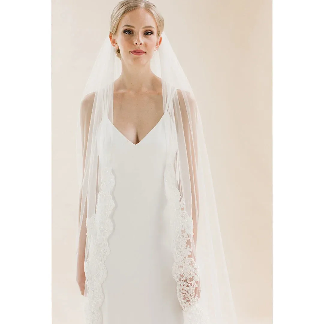 Rainbow Club Single Tier Lace Edge Chapel Wedding Veil Coralbells