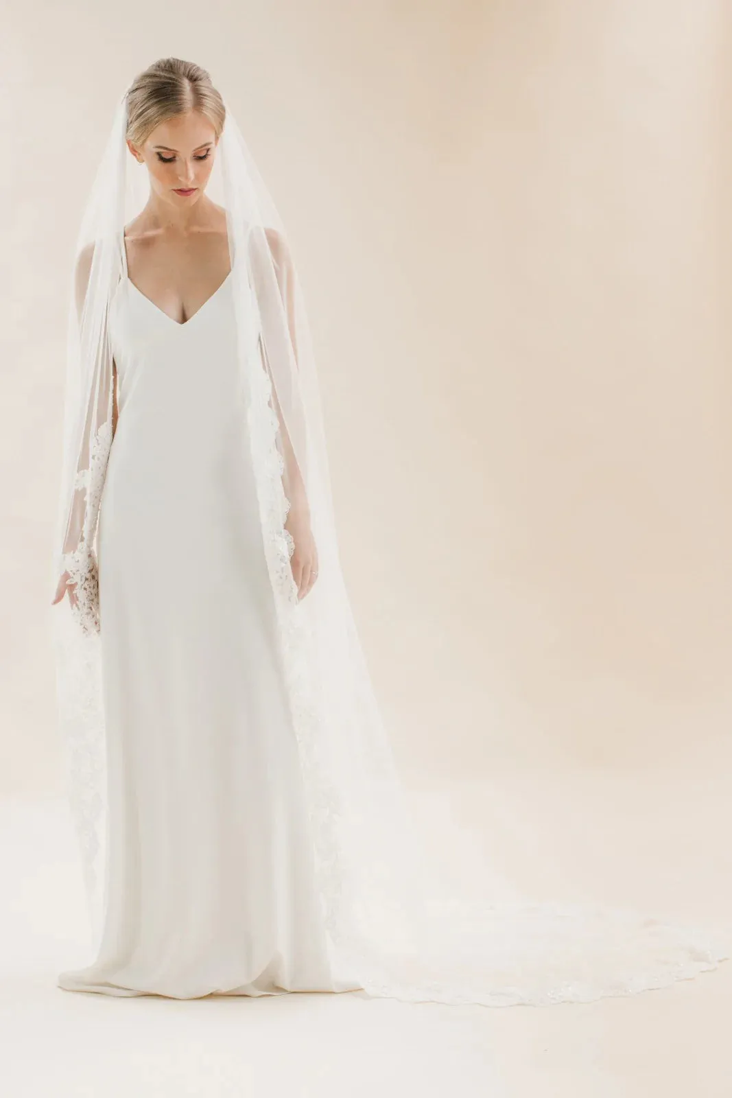 Rainbow Club Single Tier Lace Edge Chapel Wedding Veil Coralbells
