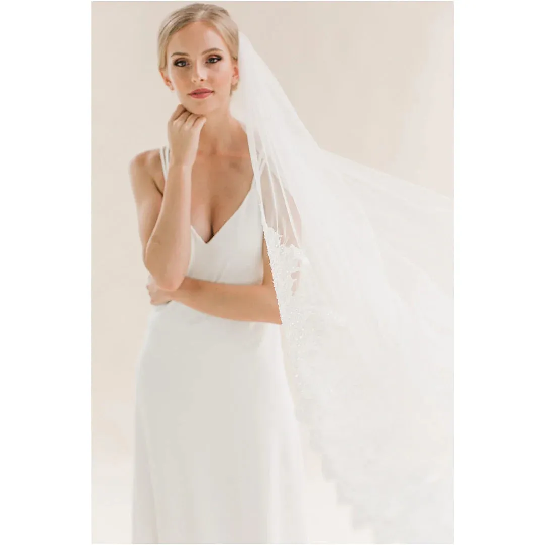 Rainbow Club Single Tier Lace Edge Chapel Wedding Veil Coralbells