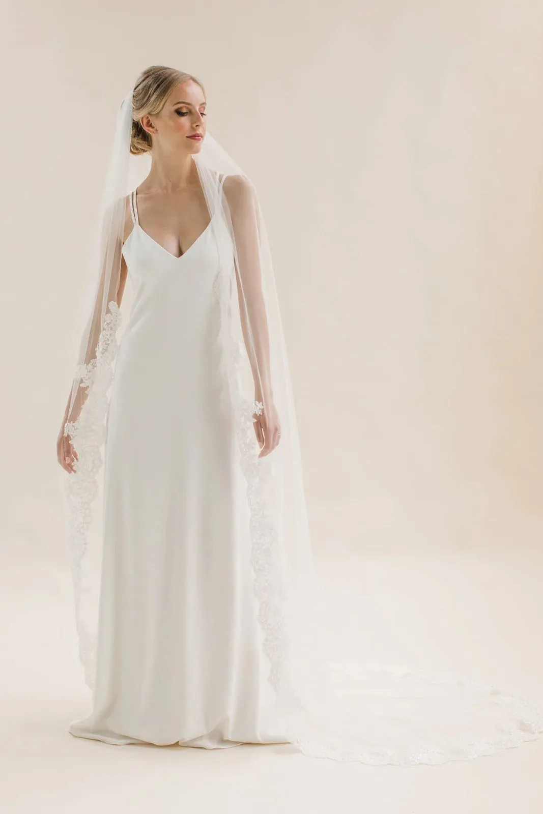 Rainbow Club Single Tier Lace Edge Chapel Wedding Veil Coralbells