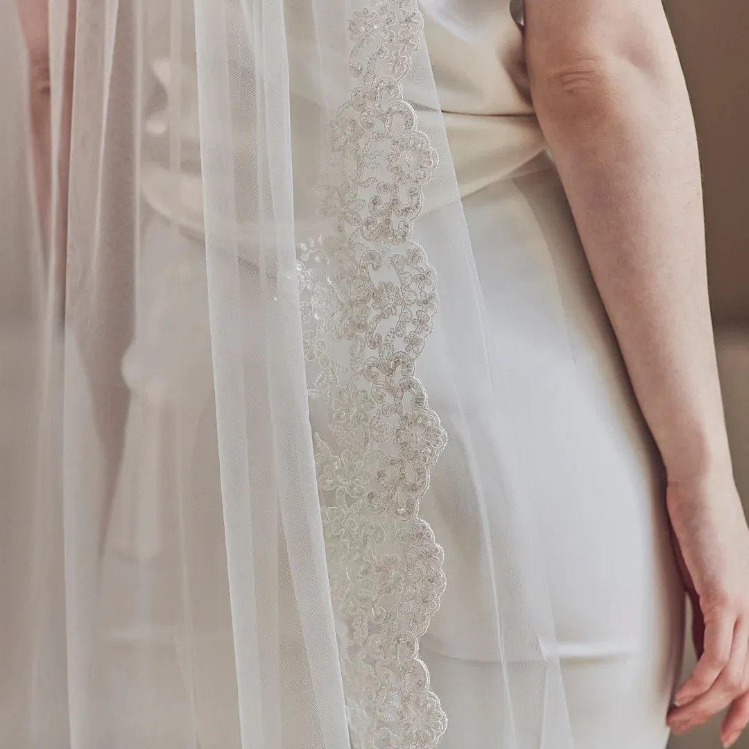 Rainbow Club Single Tier Lace Edge Chapel Wedding Veil Coralbells
