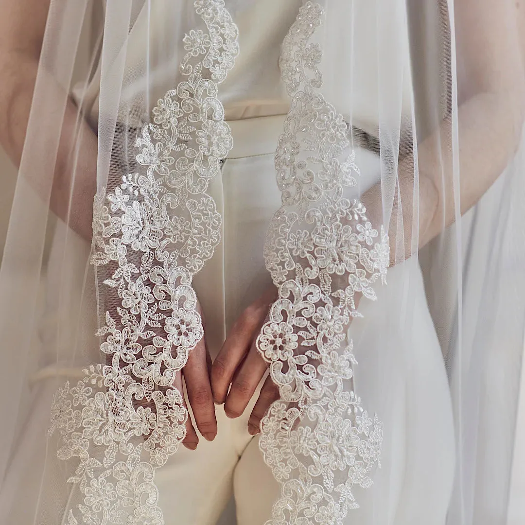 Rainbow Club Single Tier Lace Edge Chapel Wedding Veil Coralbells