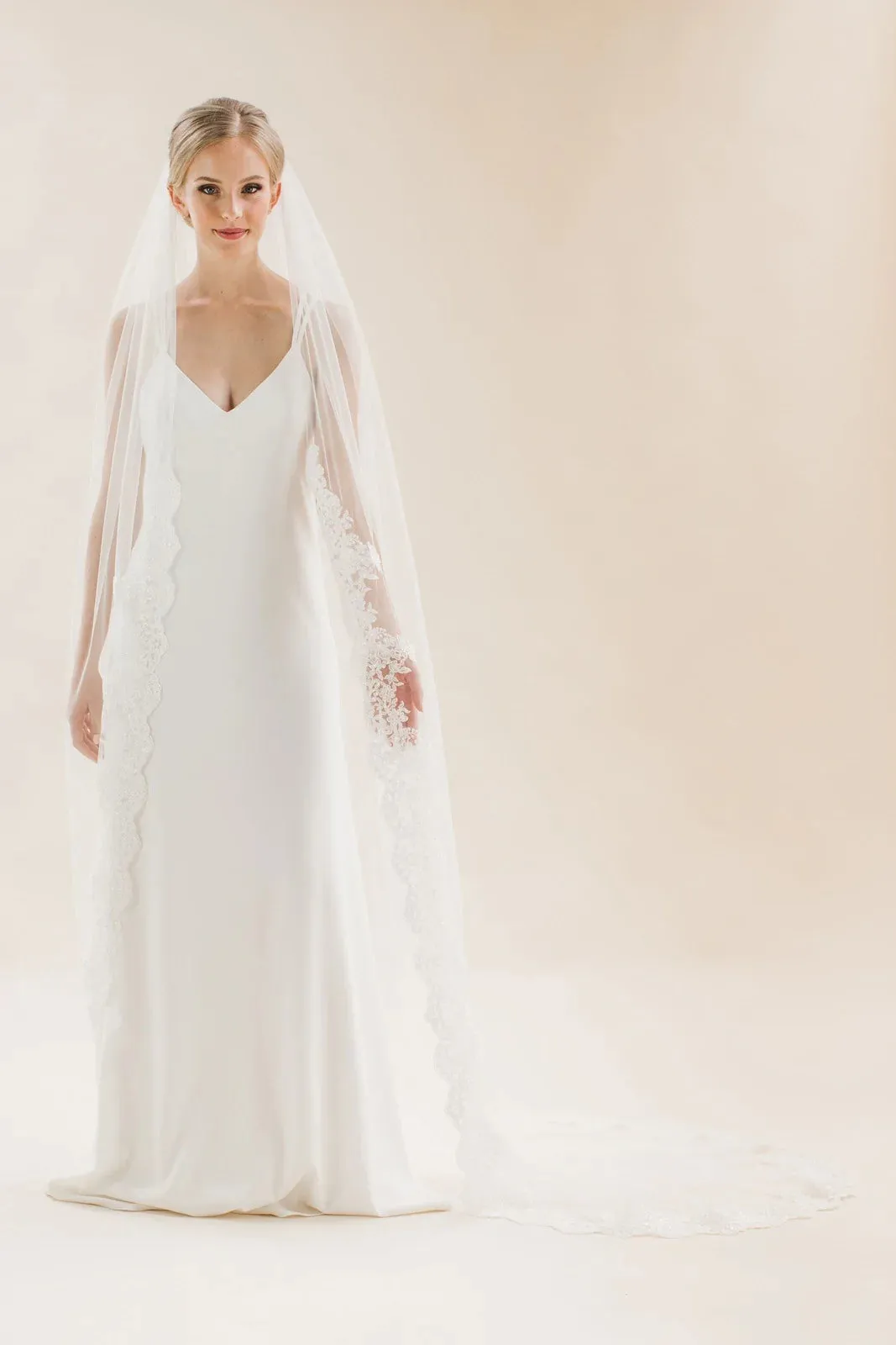 Rainbow Club Single Tier Lace Edge Chapel Wedding Veil Coralbells