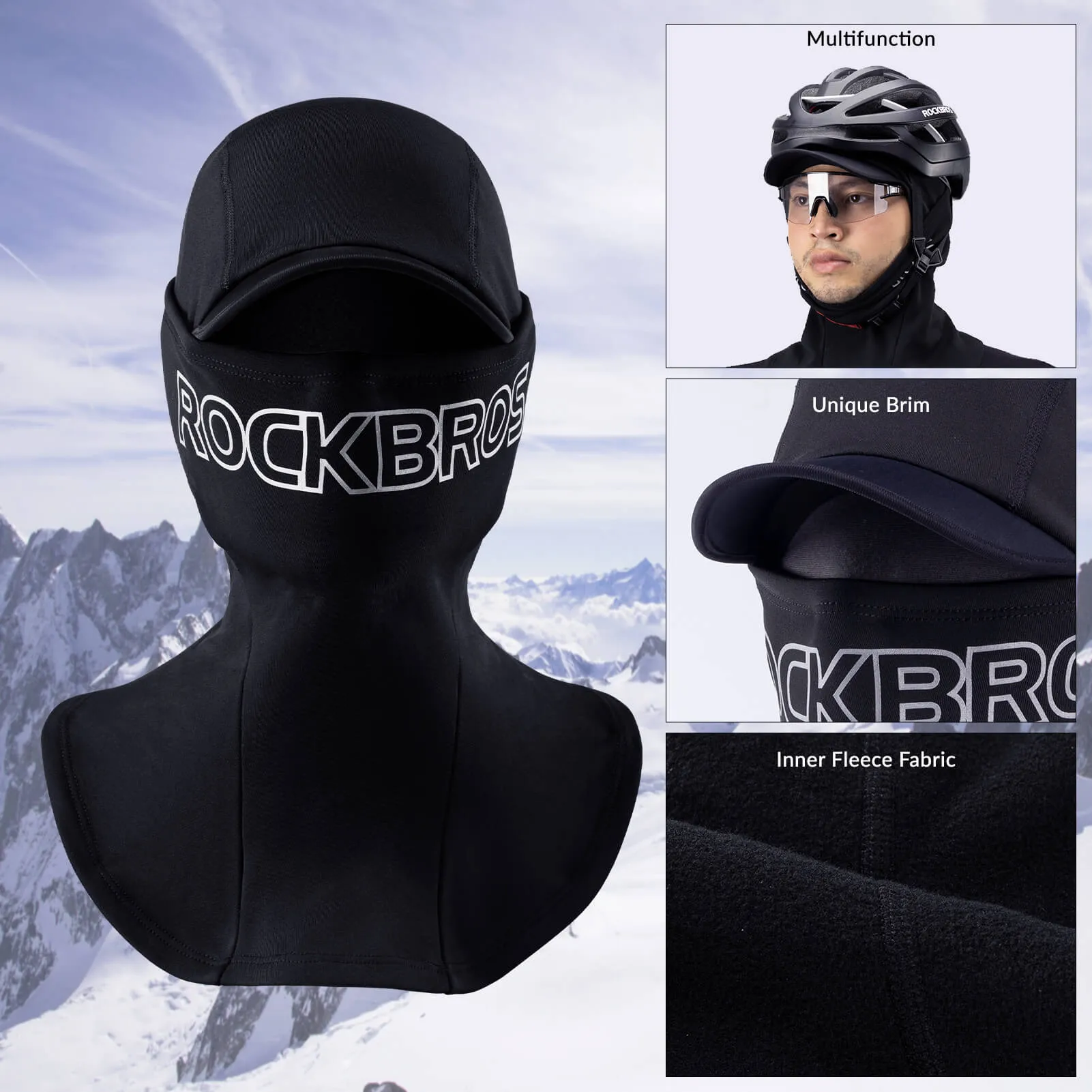 ROCKBROS Winter Windproof Cycling Balaclava Warm Face Hood Mask