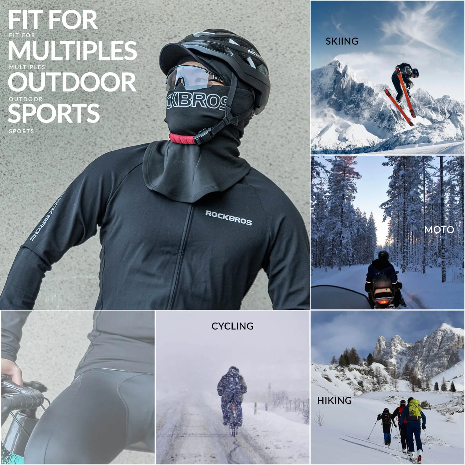 ROCKBROS Winter Windproof Cycling Balaclava Warm Face Hood Mask